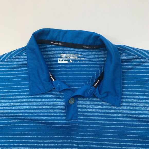 Nike Polo Shirt Mens L Blue Dri Fit Golf Tour Performance Innovation Stripe - Picture 3 of 11